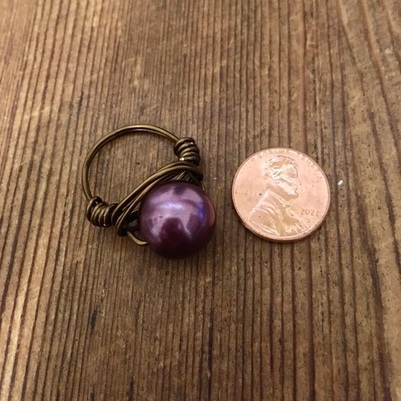 Wire Wrap Ladies Ring, Handmade Ladies Ring, Faux Pearl - Picture 3 of 6